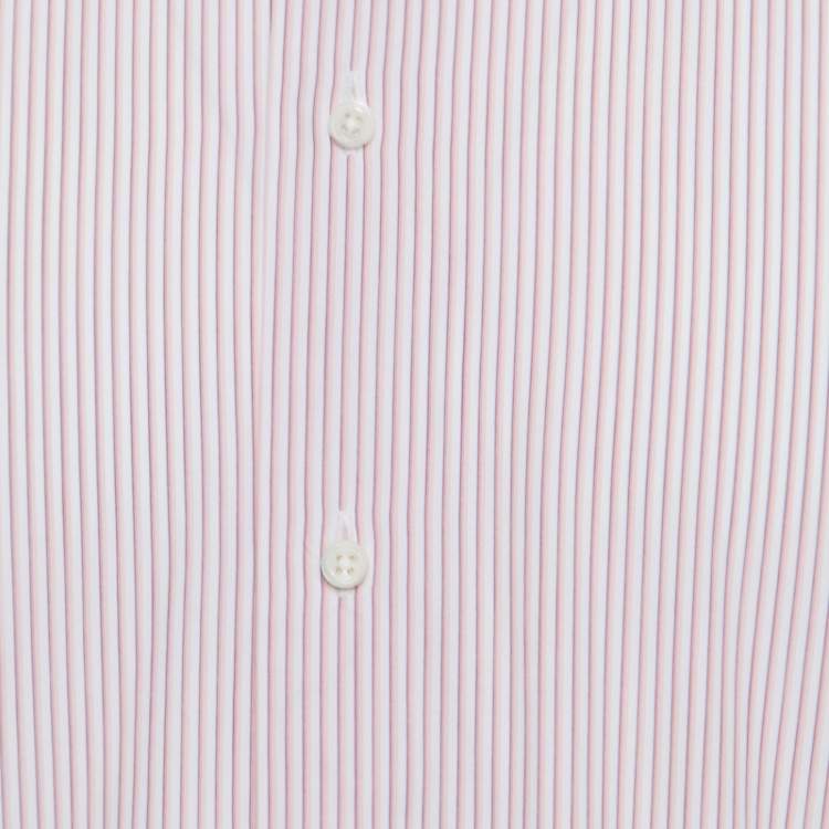 Pre Owned Ermenegildo Zegna White and Pink Striped Cotton Slim Fit Shirt XXL