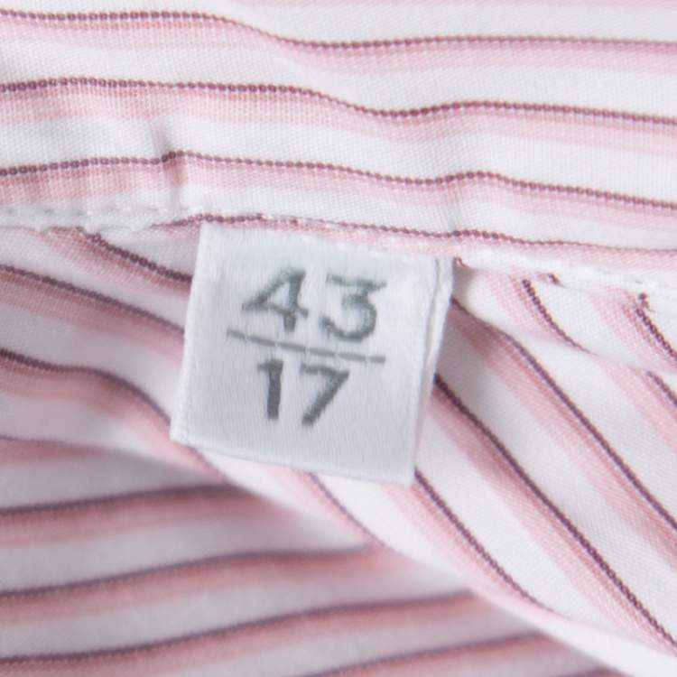 Pre Owned Ermenegildo Zegna White and Pink Striped Cotton Slim Fit Shirt XXL