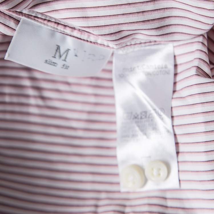 Pre Owned Ermenegildo Zegna White and Pink Striped Cotton Slim Fit Shirt XXL