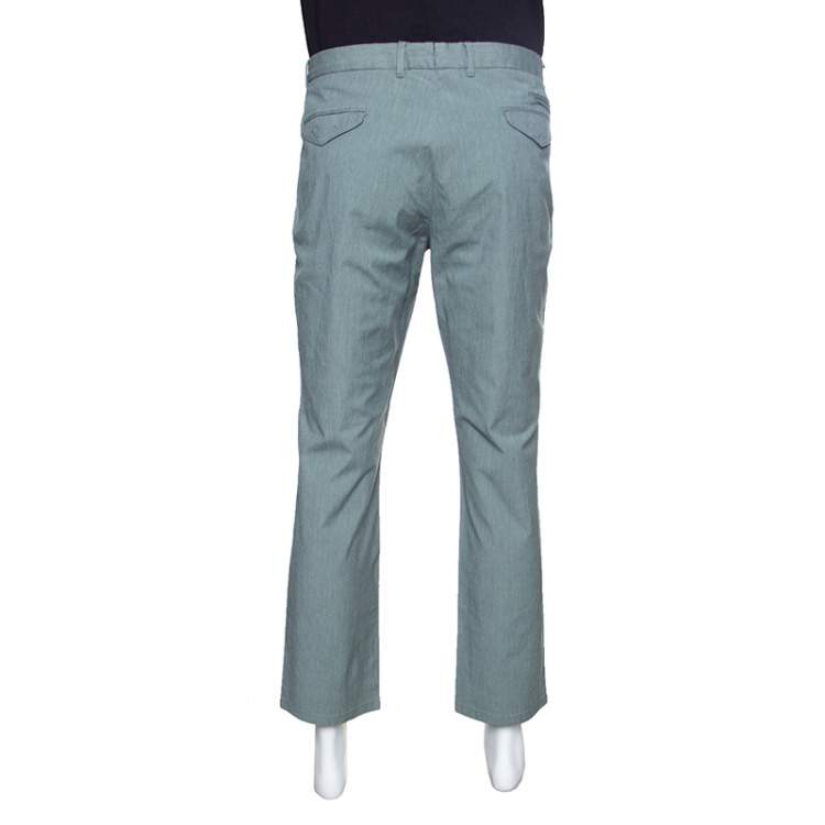 Pre Owned Ermenegildo Zegna Green Micro Striped Stretch Cotton Trousers XXL