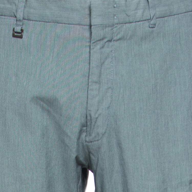 Pre Owned Ermenegildo Zegna Green Micro Striped Stretch Cotton Trousers XXL