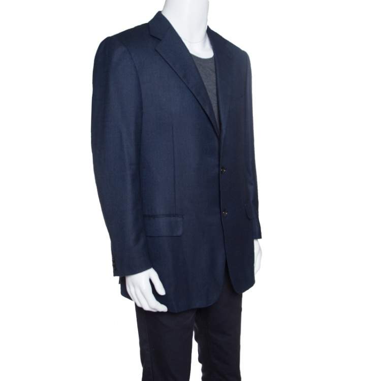 Pre Owned Ermenegildo Zegna Dark Blue Patterned Wool Blazer XXL