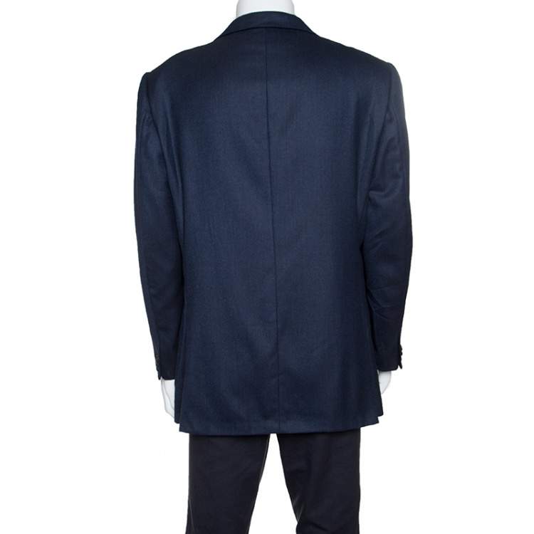 Pre Owned Ermenegildo Zegna Dark Blue Patterned Wool Blazer XXL