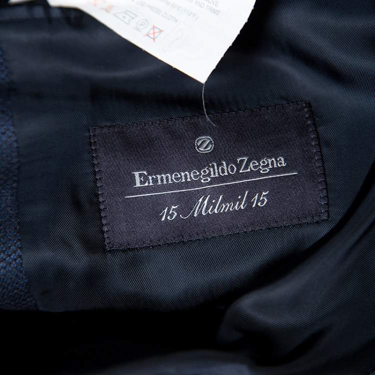 Pre Owned Ermenegildo Zegna Dark Blue Patterned Wool Blazer XXL