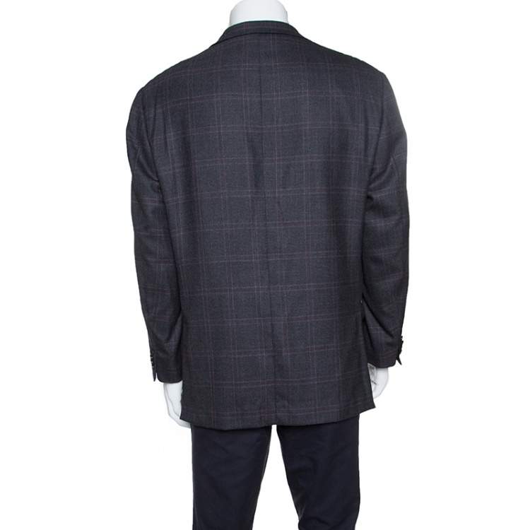 Pre Owned Ermenegildo Zegna Dark Grey Tartan Plaid Wool Blazer XXL