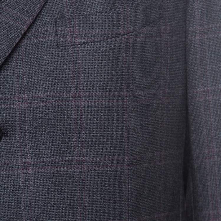 Pre Owned Ermenegildo Zegna Dark Grey Tartan Plaid Wool Blazer XXL