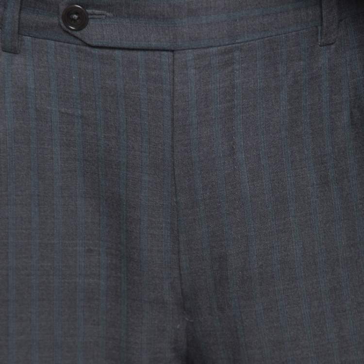 مملوكة مسبقًا Ermenegildo Zegna Grey Striped Wool Trofeo 600 Mila Suit XL