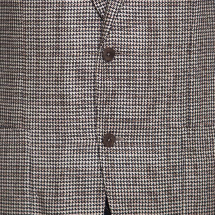 Pre Owned Ermenegildo Zegna Brown Silk and Cashmere Hounsdtooth Easy Fit Mila Blazer L