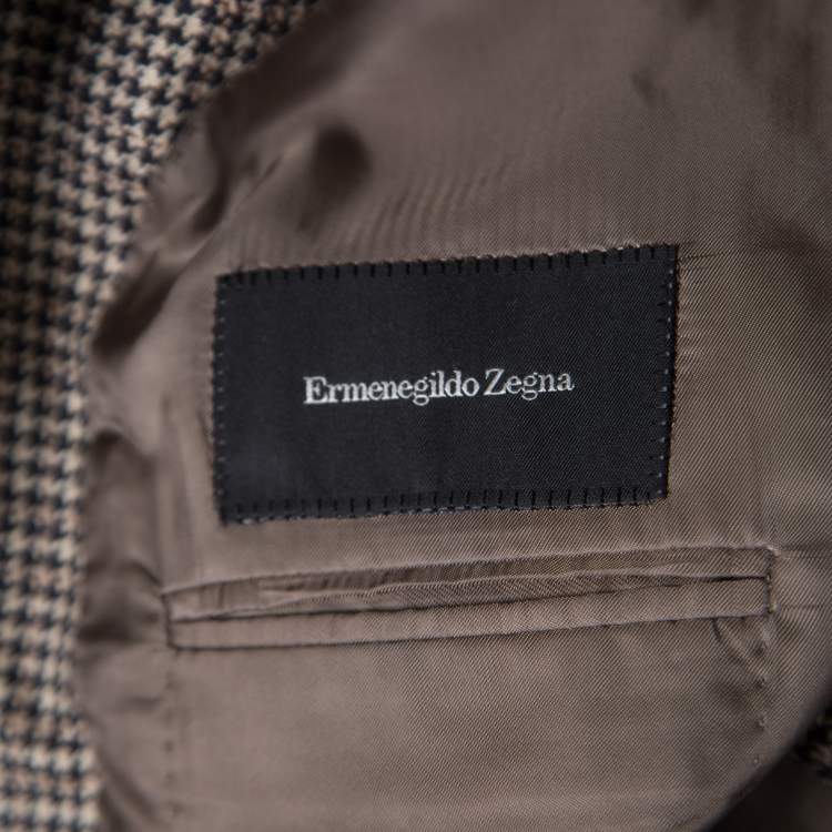 Pre Owned Ermenegildo Zegna Brown Silk and Cashmere Hounsdtooth Easy Fit Mila Blazer L