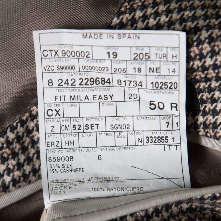 Pre Owned Ermenegildo Zegna Brown Silk and Cashmere Hounsdtooth Easy Fit Mila Blazer L