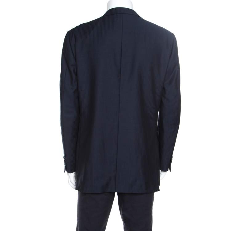 Pre Owned Ermenegildo Zegna Navy Blue Tonal Striped Wool Blazer XL