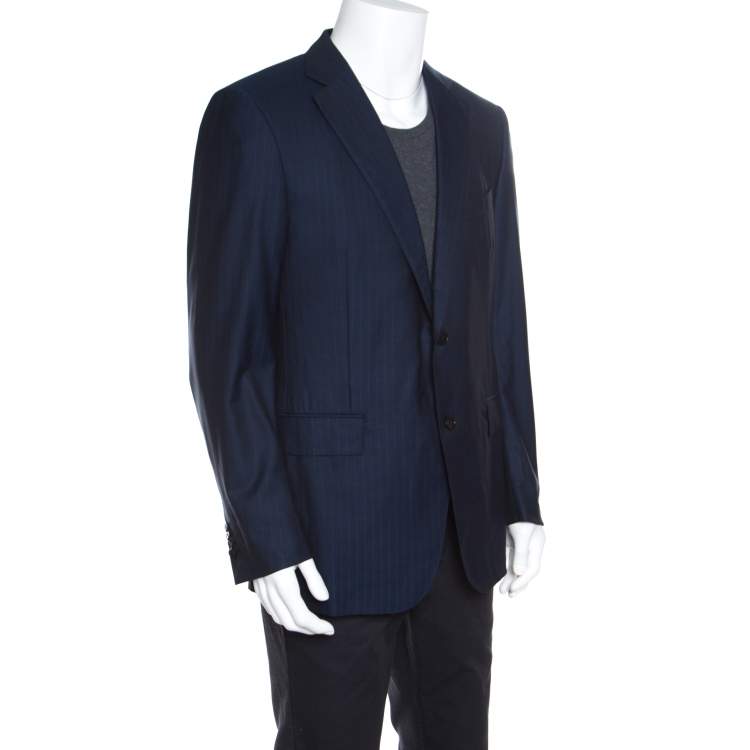 Pre Owned Ermenegildo Zegna Navy Blue Striped Wool Mila Blazer XXL
