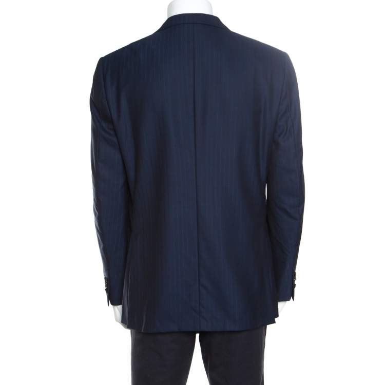 Pre Owned Ermenegildo Zegna Navy Blue Striped Wool Mila Blazer XXL