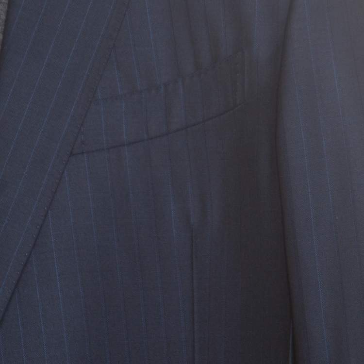 Pre Owned Ermenegildo Zegna Navy Blue Striped Wool Mila Blazer XXL