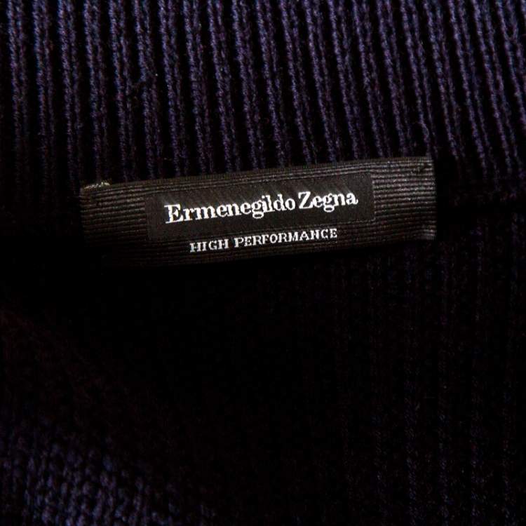 Pre Owned Ermenegildo Zegna High Performance Navy Blue Wool Leather Trim Detail Zip Front Cardigan S