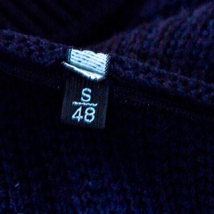 Pre Owned Ermenegildo Zegna High Performance Navy Blue Wool Leather Trim Detail Zip Front Cardigan S