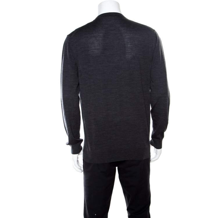 Pre Owned Ermenegildo Zegna High Performance Dark Grey Ribbed Trim Sweater L
