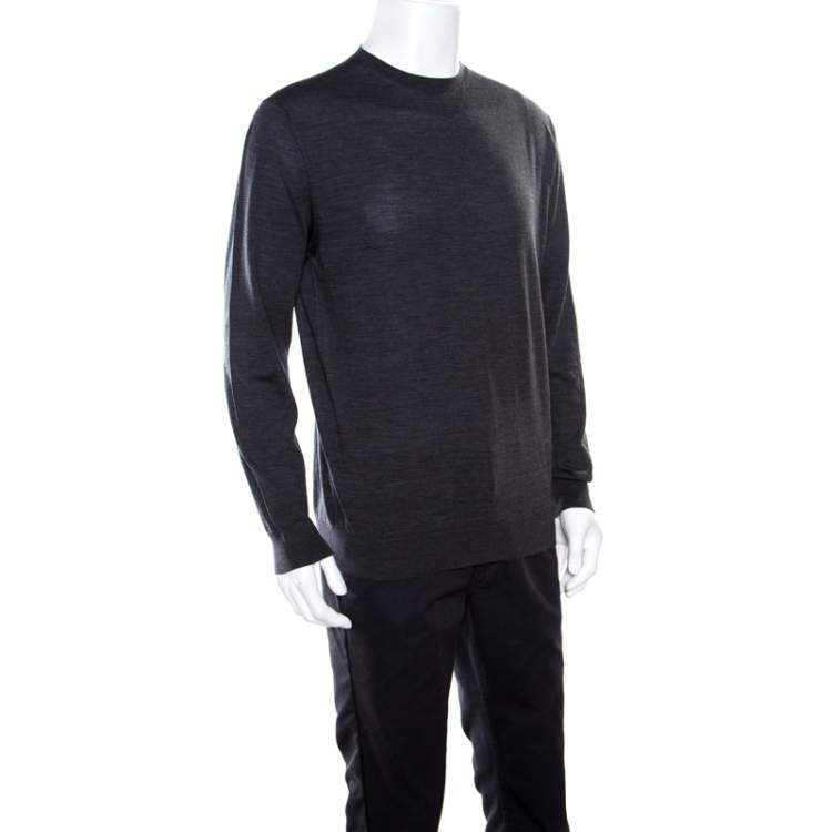 Pre Owned Ermenegildo Zegna High Performance Dark Grey Ribbed Trim Sweater L