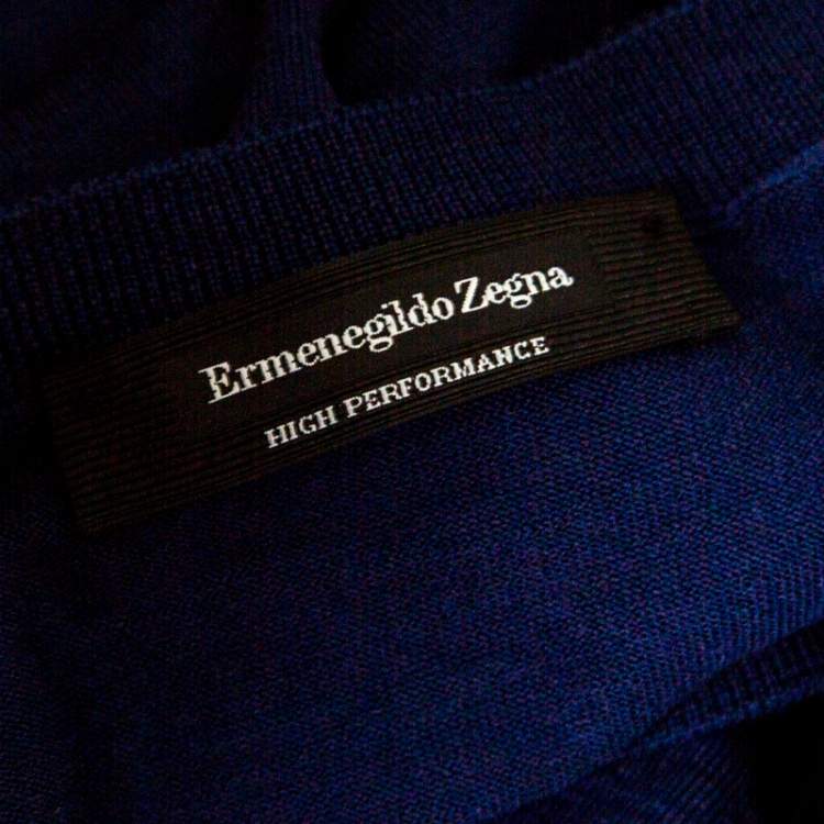 Pre Owned Ermenegildo Zegna High Performance Navy Blue Ribbed Trim Sweater L