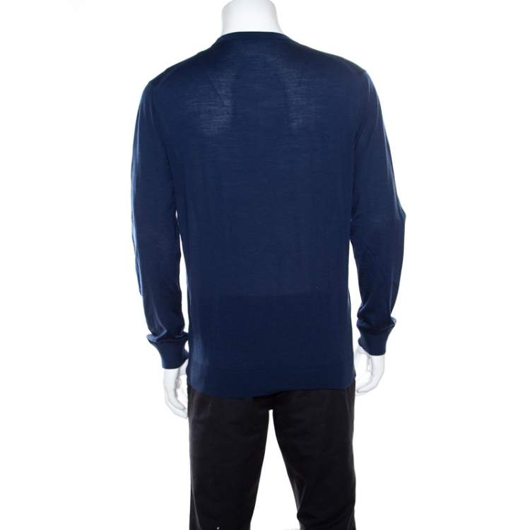 Pre Owned Ermenegildo Zegna High Performance Navy Blue Ribbed Trim Sweater L
