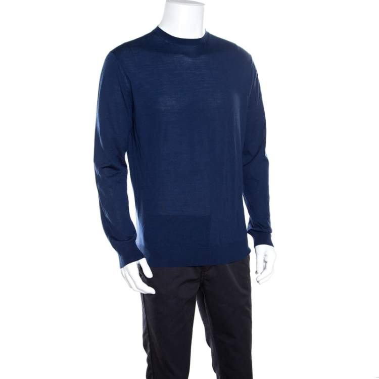 Pre Owned Ermenegildo Zegna High Performance Navy Blue Ribbed Trim Sweater L