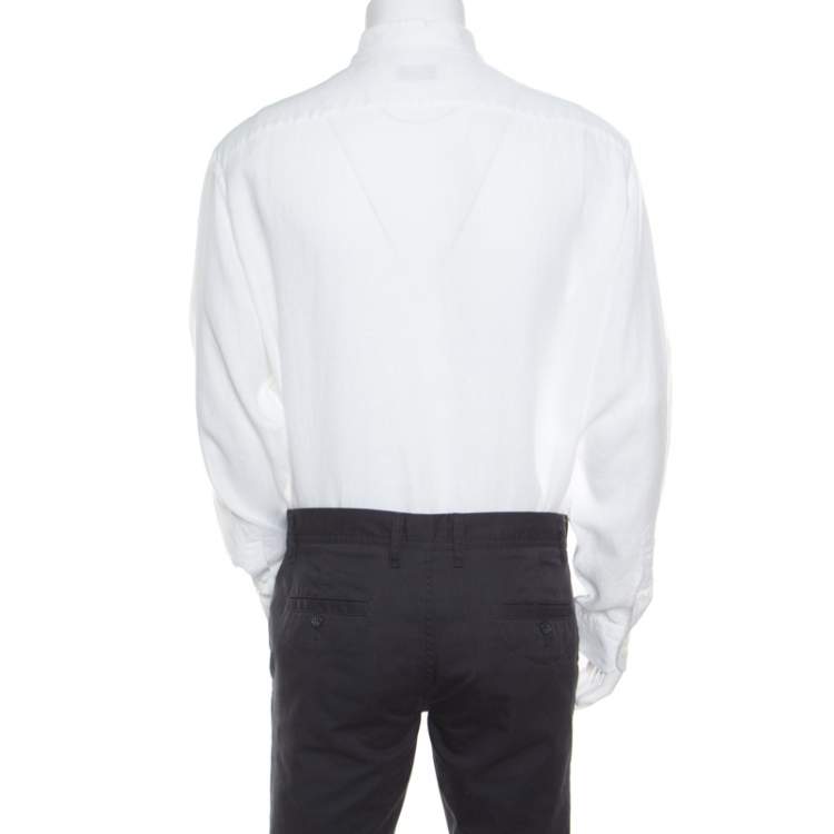 Pre Owned Ermenegildo Zegna White Linen Long Sleeve Button Down Shirt XXL