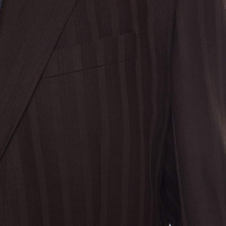 Pre Owned Ermenegildo Zegna Brown Herringbone Patterned Wool Tailored Blazer XL