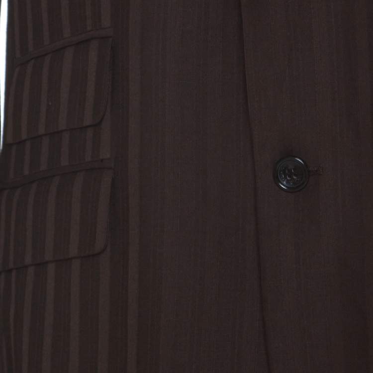 Pre Owned Ermenegildo Zegna Brown Herringbone Patterned Wool Tailored Blazer XL