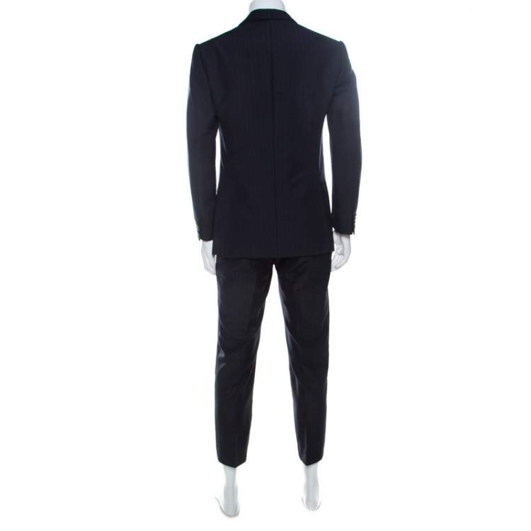 Pre Owned Ermenegildo Zegna Dark Blue & Black Striped Mohair & Wool Blend Classic Fit Suit L