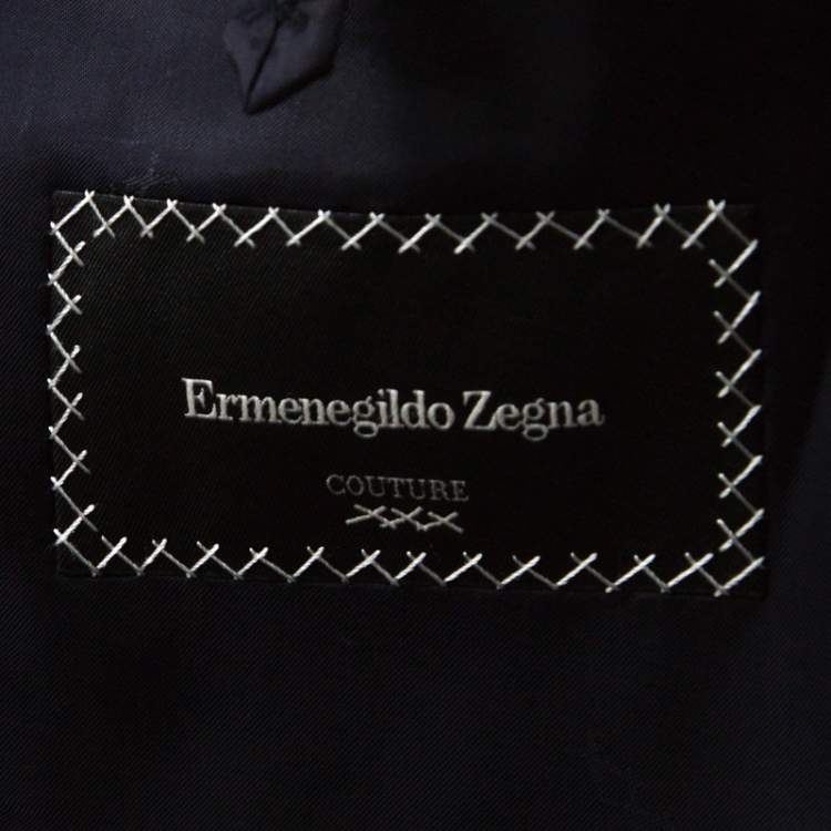 Pre Owned Ermenegildo Zegna Dark Blue & Black Striped Mohair & Wool Blend Classic Fit Suit L