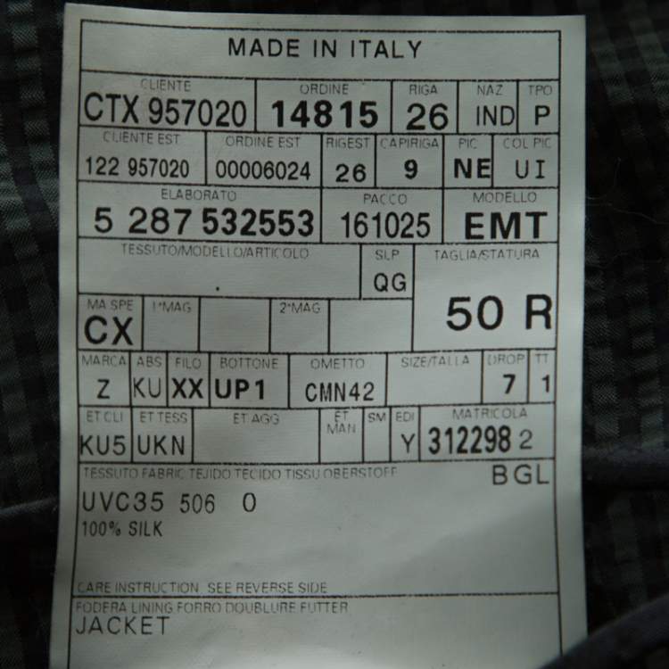 Pre Owned Ermenegildo Zegna Dark Green Checkered Seersucker Silk Regular Fit Blazer L 