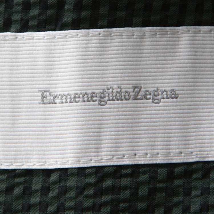 Pre Owned Ermenegildo Zegna Dark Green Checkered Seersucker Silk Regular Fit Blazer L 
