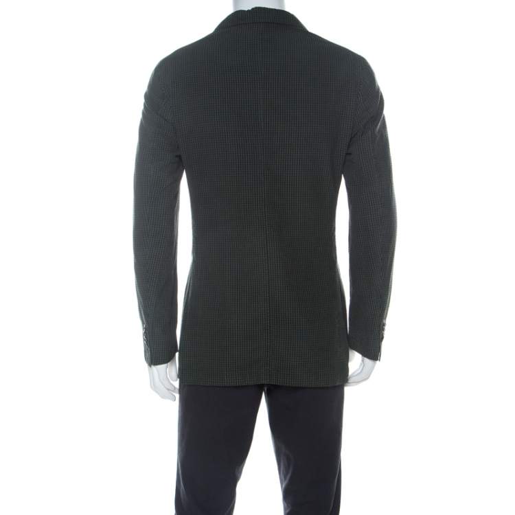 Pre Owned Ermenegildo Zegna Dark Green Checkered Seersucker Silk Regular Fit Blazer L 