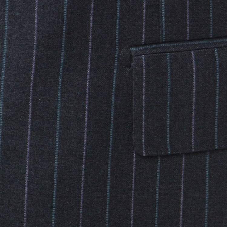 Pre Owned  Ermenegildo Zegna Grey Striped Wool Classic Three Button Trofeo Blazer M