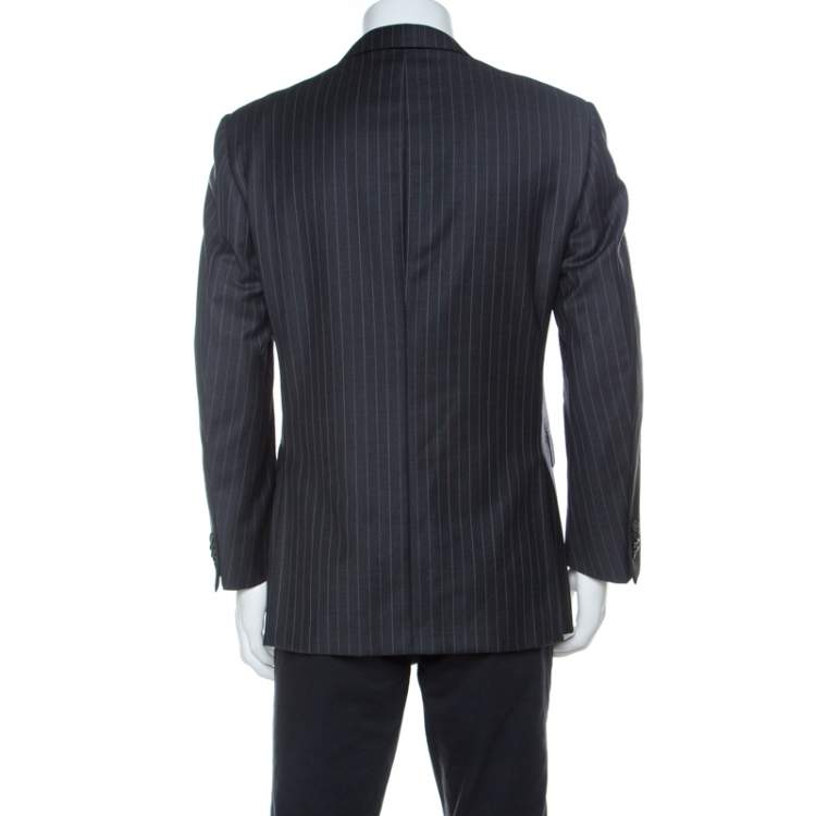 Pre Owned  Ermenegildo Zegna Grey Striped Wool Classic Three Button Trofeo Blazer M
