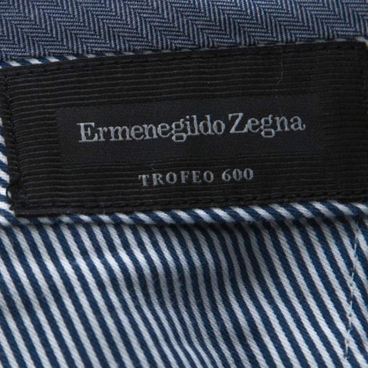 مملوكة مسبقًا Ermenegildo Zegna Blue-Grey Wool & Silk Blend Slim Fit Trofeo 600 Trousers XL