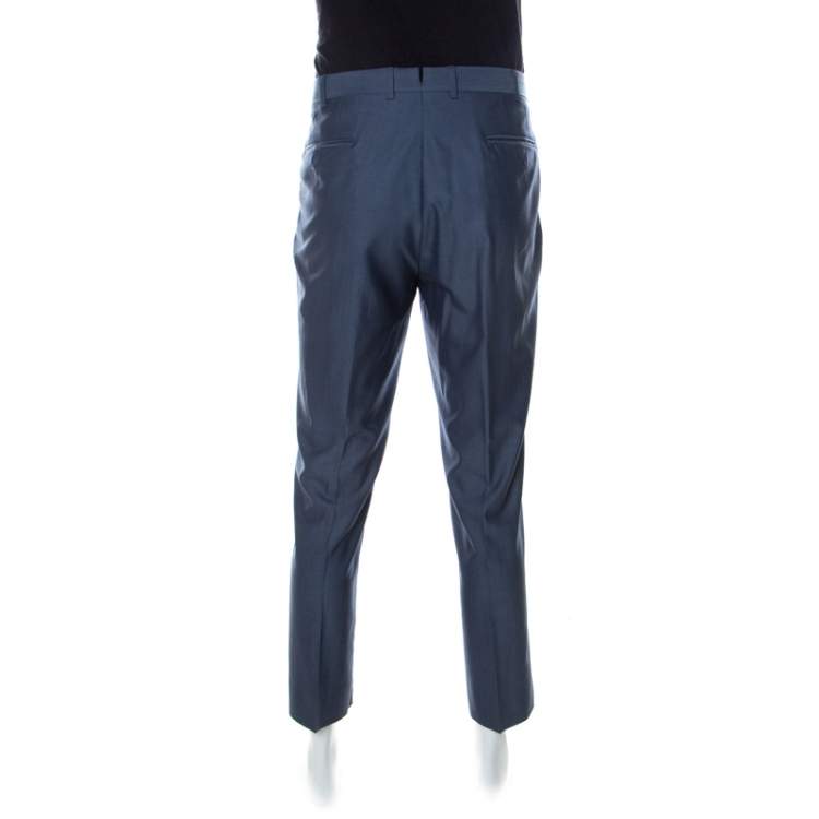 مملوكة مسبقًا Ermenegildo Zegna Blue-Grey Wool & Silk Blend Slim Fit Trofeo 600 Trousers XL