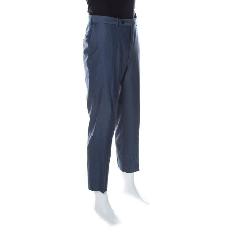 مملوكة مسبقًا Ermenegildo Zegna Blue-Grey Wool & Silk Blend Slim Fit Trofeo 600 Trousers XL