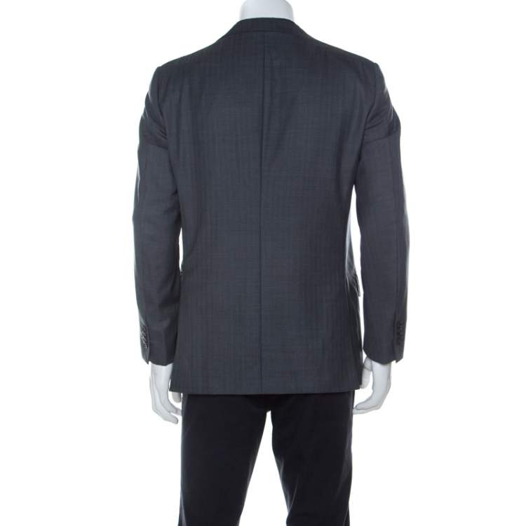 Pre Owned Ermenegildo Zegna Grey and Blue Pinstripe Wool Blazer L