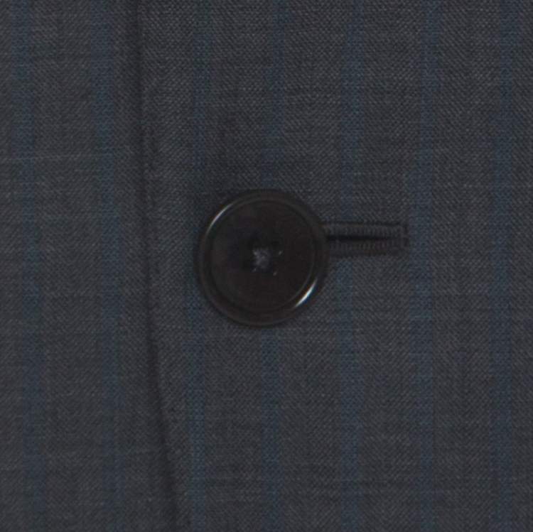 Pre Owned Ermenegildo Zegna Grey and Blue Pinstripe Wool Blazer L