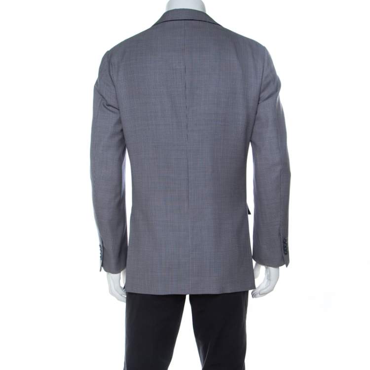 Pre Owned Ermenegildo Zegna Bicolor Houndstooth Wool and Silk Blend Blazer L