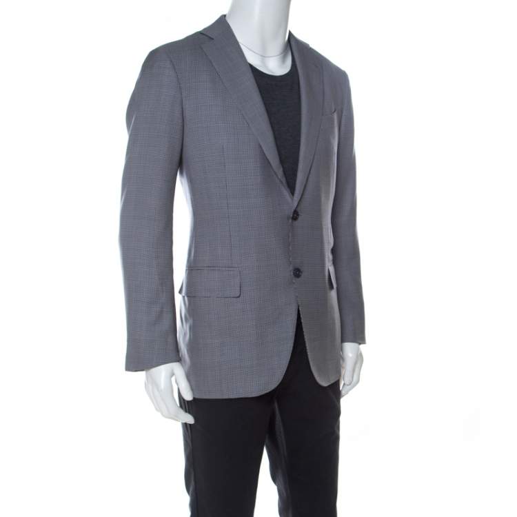 Pre Owned Ermenegildo Zegna Bicolor Houndstooth Wool and Silk Blend Blazer L