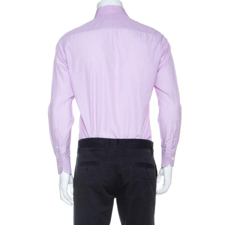 Pre Owned Ermenegildo Zegna Premium Lavender Striped Cotton Button Front Shirt L