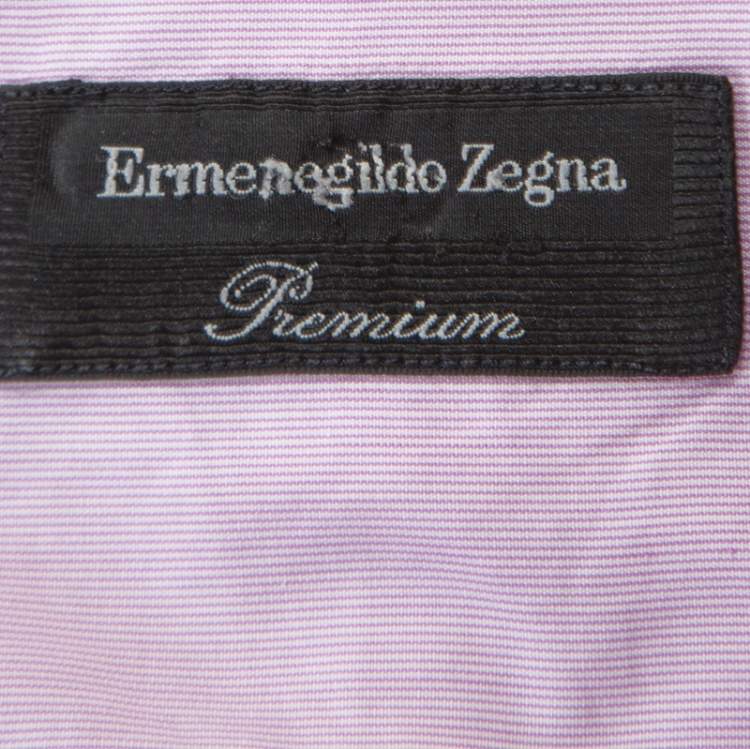 Pre Owned Ermenegildo Zegna Premium Lavender Striped Cotton Button Front Shirt L