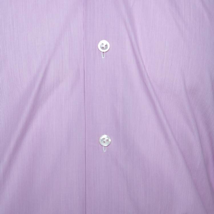 Pre Owned Ermenegildo Zegna Premium Lavender Striped Cotton Button Front Shirt L