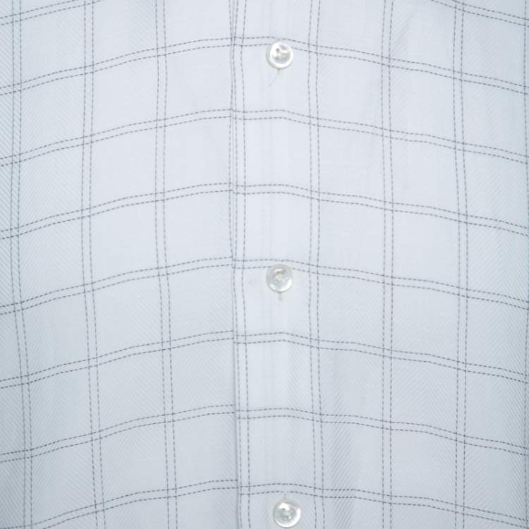 Pre Owned Ermenegildo Zegna Premium White Windowpane Check Cotton Shirt L
