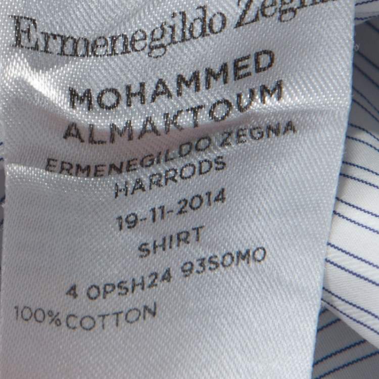 Pre Owned Ermenegildo Zegna Premium White Striped Print Cotton Shirt L