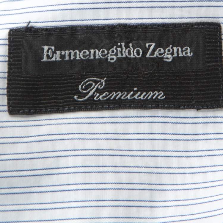 Pre Owned Ermenegildo Zegna Premium White Striped Print Cotton Shirt L