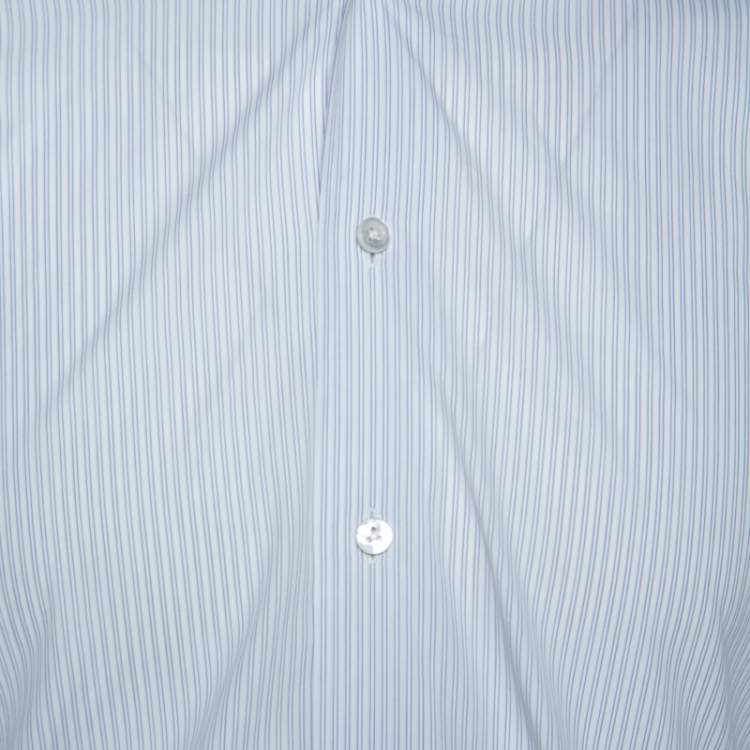Pre Owned Ermenegildo Zegna Premium White Striped Print Cotton Shirt L