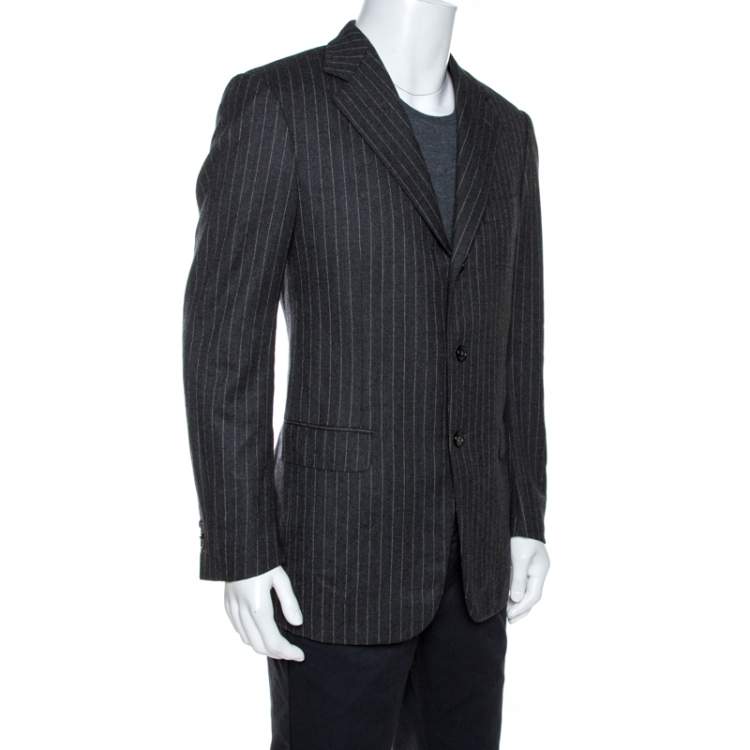 Pre Owned Ermenegildo Zegna Grey Striped Wool Three Buttoned Blazer M